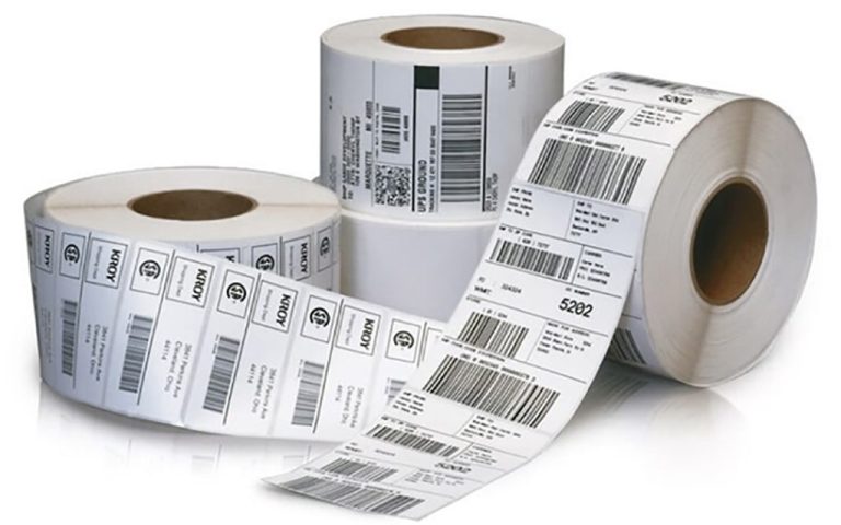 Custom-shaped decal labels printed on vinyl material