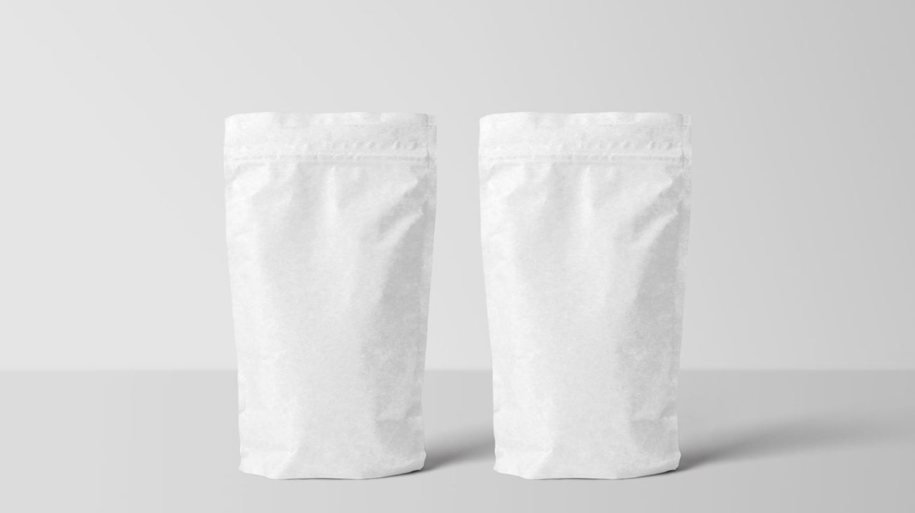 Blank stand-up pouches waiting to be coded on the line