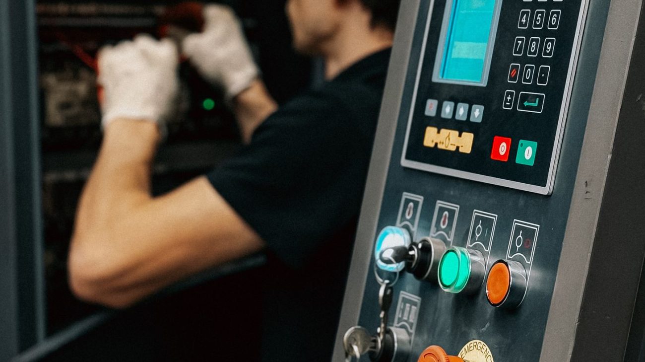 Operator setting print parameters on a coding machine control panel