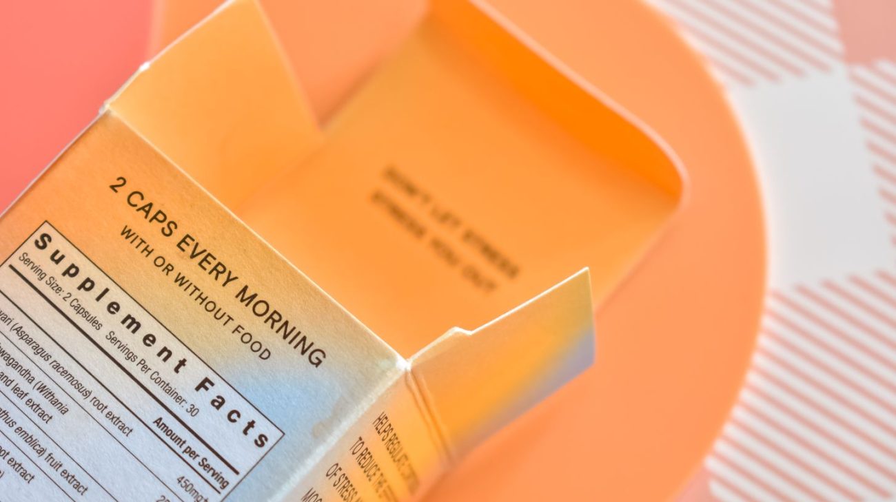 Supplement carton showing printed batch and date details