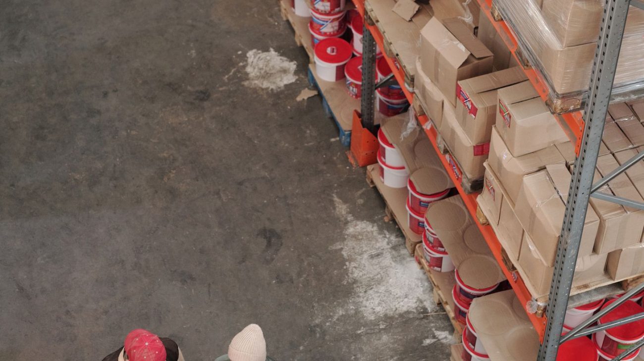 Warehouse racking and floor layout seen from above
