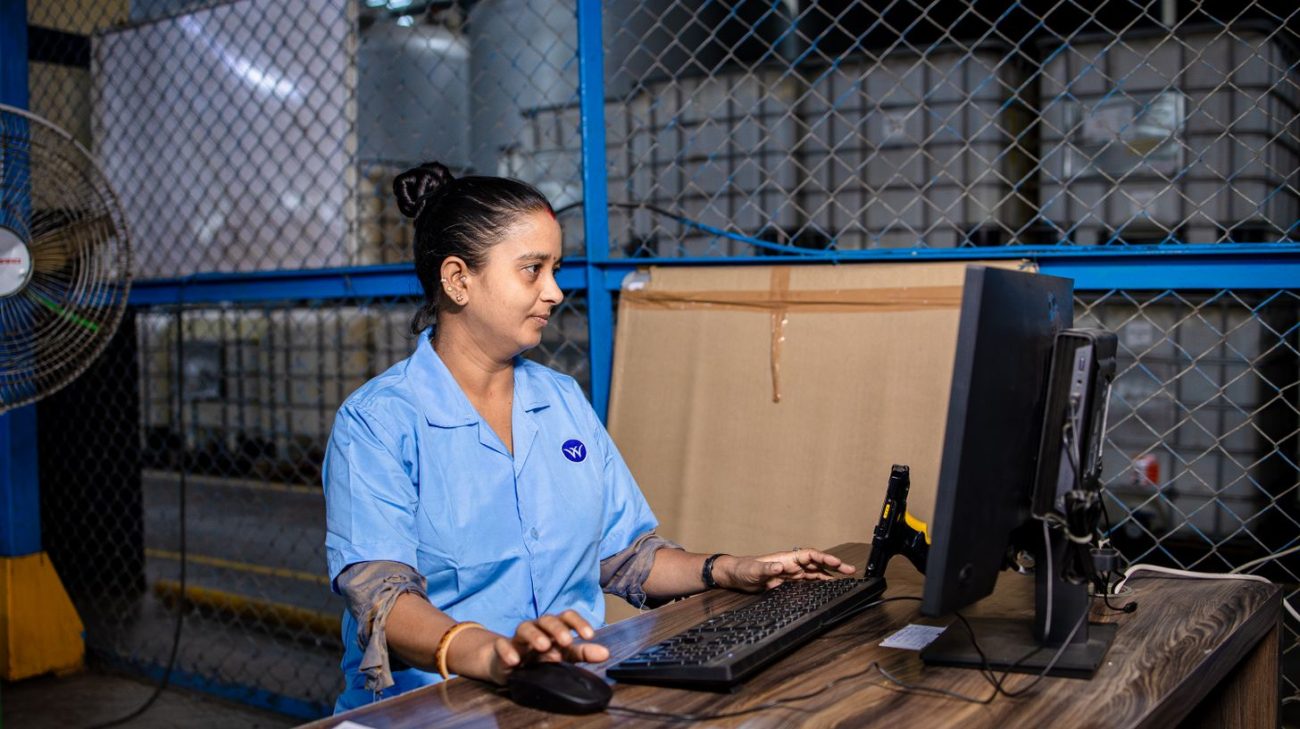 Supervisor reviewing count data at a warehouse terminal